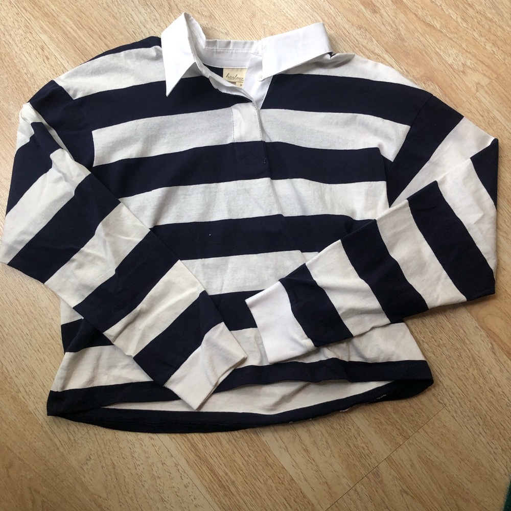 Harlow Grey Cropped Striped Long Sleeve Med